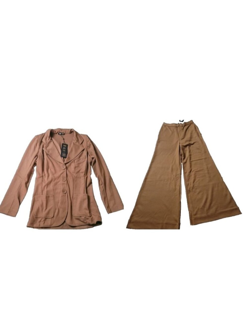 Suzie Kondi Womens S Small Ponte Two Piece Wide Leg Pants Blazer Set Camel Brown